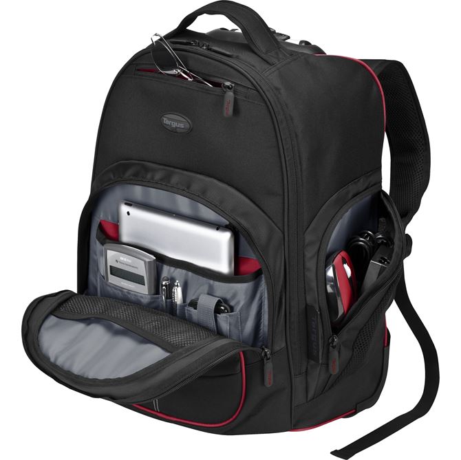 16” Compact Rolling Backpack - TSB75001US - Black/Red Accent: Rollers ...